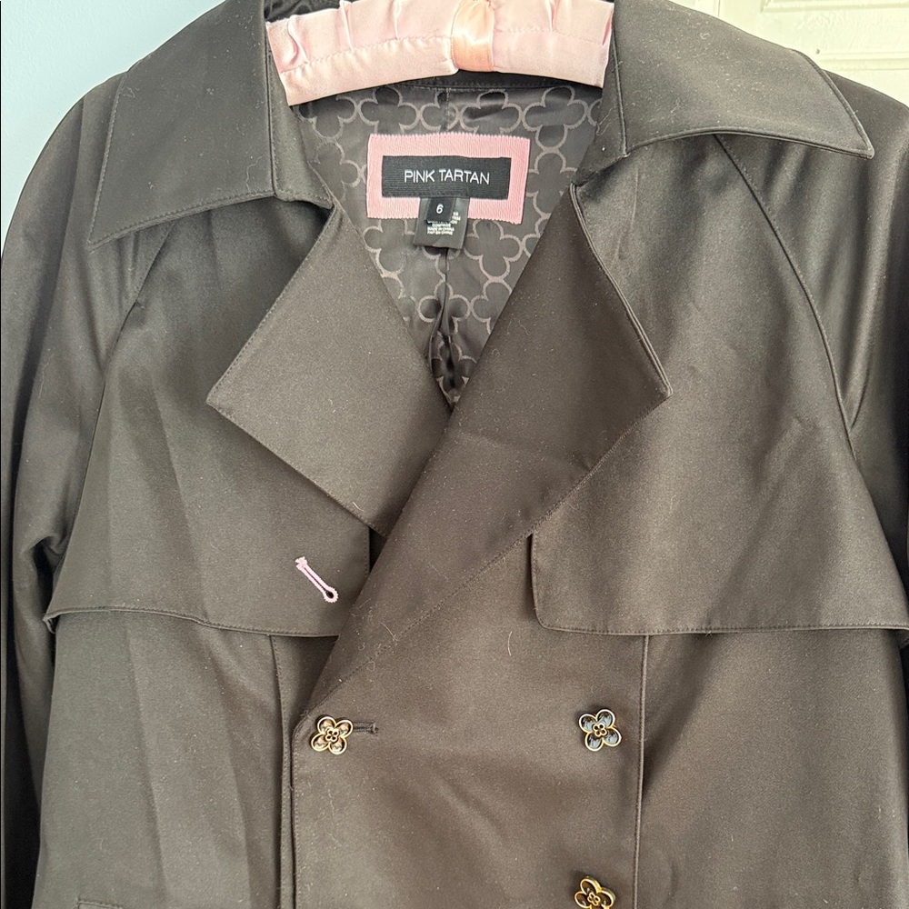 Pink Tartan Black Women’s Double Breasted Trench Coat